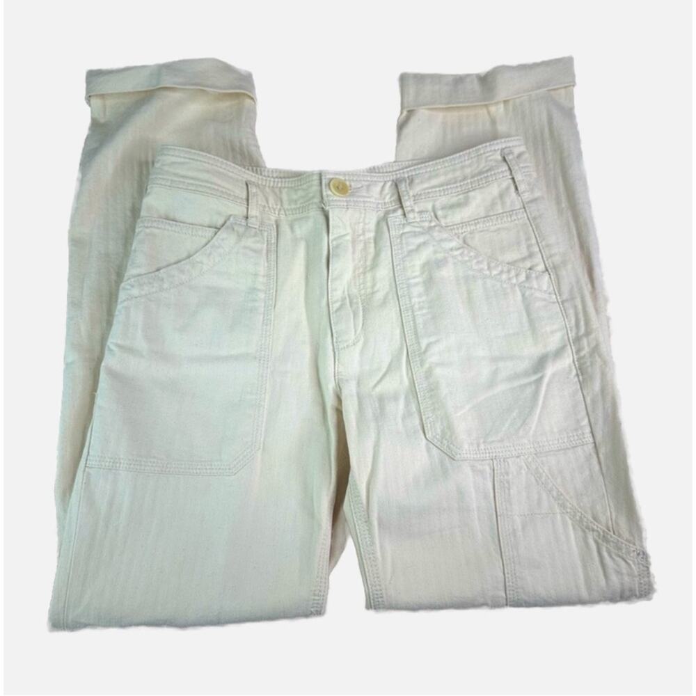 Anthropologie Textured Ribbed Utility Pants - CREAM TAN WINTER WHITE